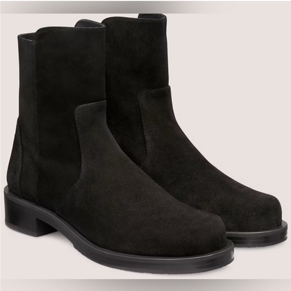 Stuart Weitzman womens 5050 Black Sport Suede Bold Zip Bootie US 8.5B NWP